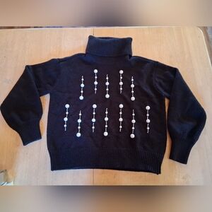 Karl Lagerfeld Paris Pearl Embellished Turtleneck Sweater XS Black